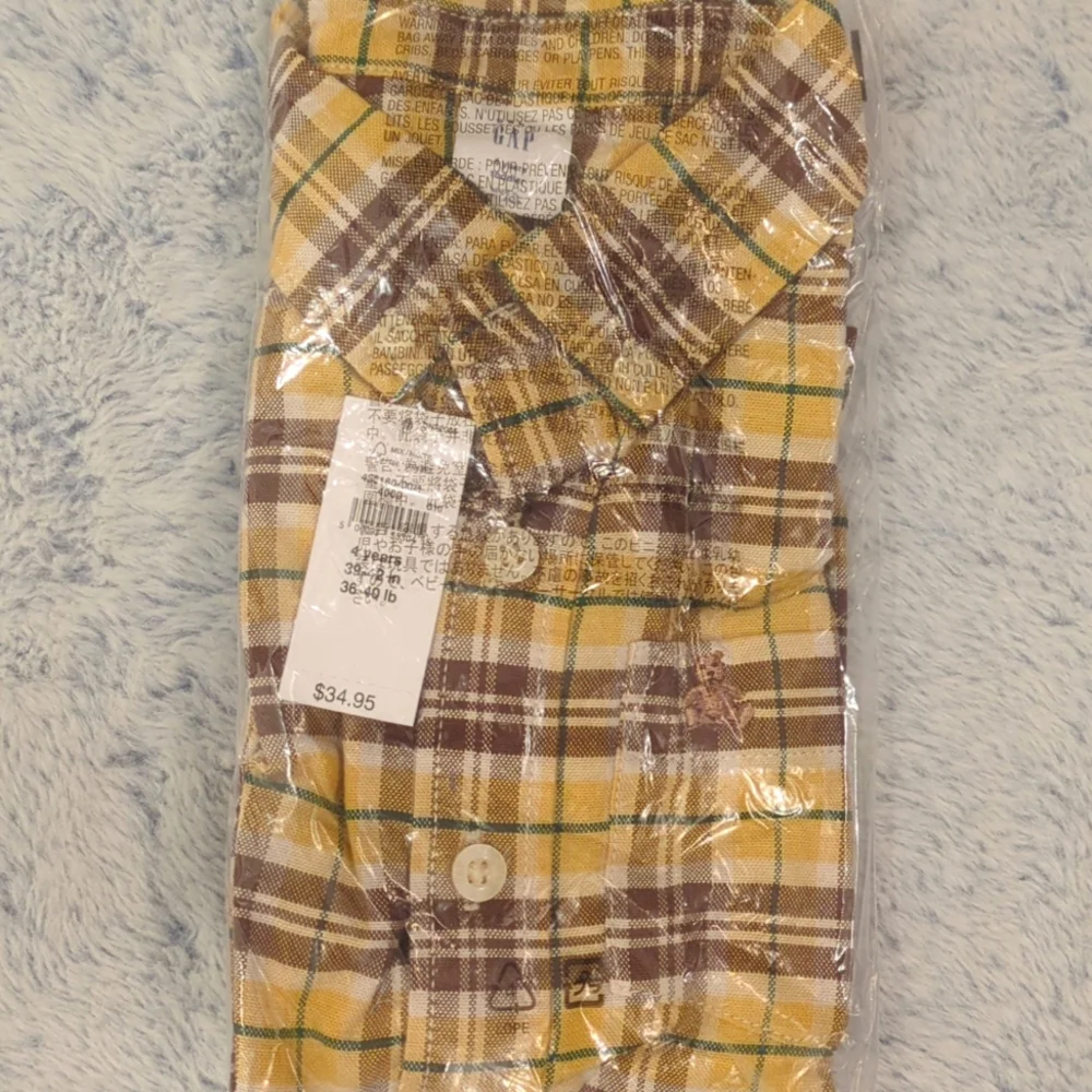 NWT 4T babyGap Gap Baby Toddler Plaid Oxford Shirt Yellow Long Sleeve Buttondown